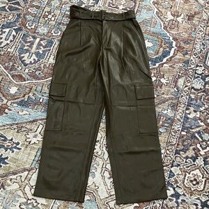 NWT Mango Brown Faux Leather Belted Cargo Pants